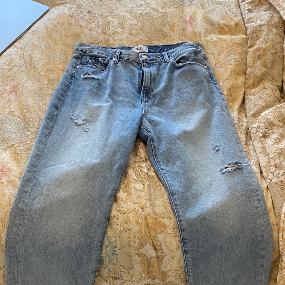 PAIGE Women's Light Blue Boyfriend Jeans with Distressed Details